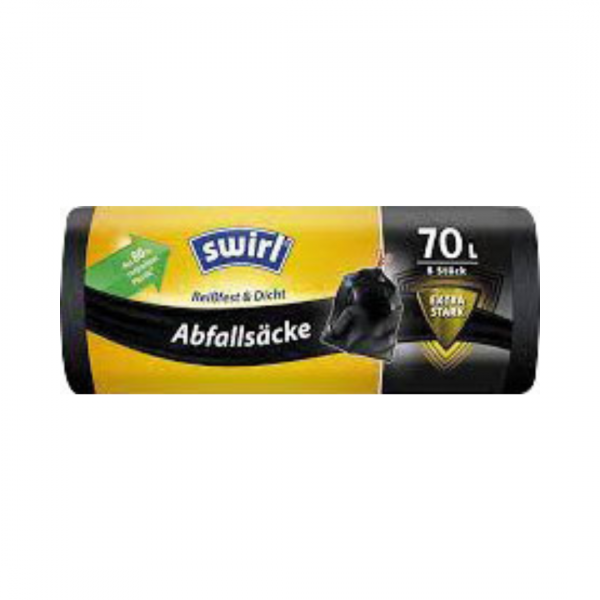 Swirl Abfallsäcke 70 Liter, mit Zugband, extra stark, schwarz/blickdicht, reissfest, tropfsicher